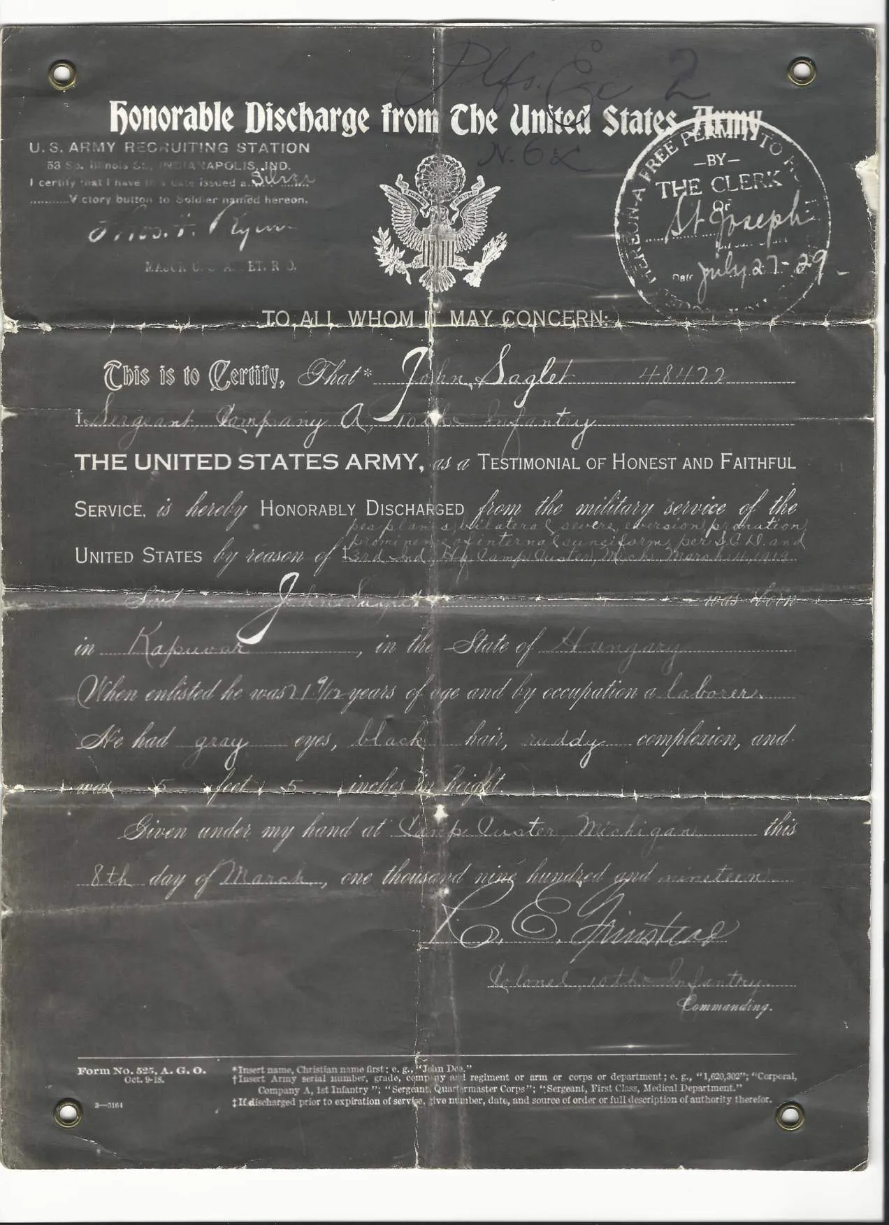 Original U.S. WWI 1st Infantry Division Named Grouping - France and Mexican Border War