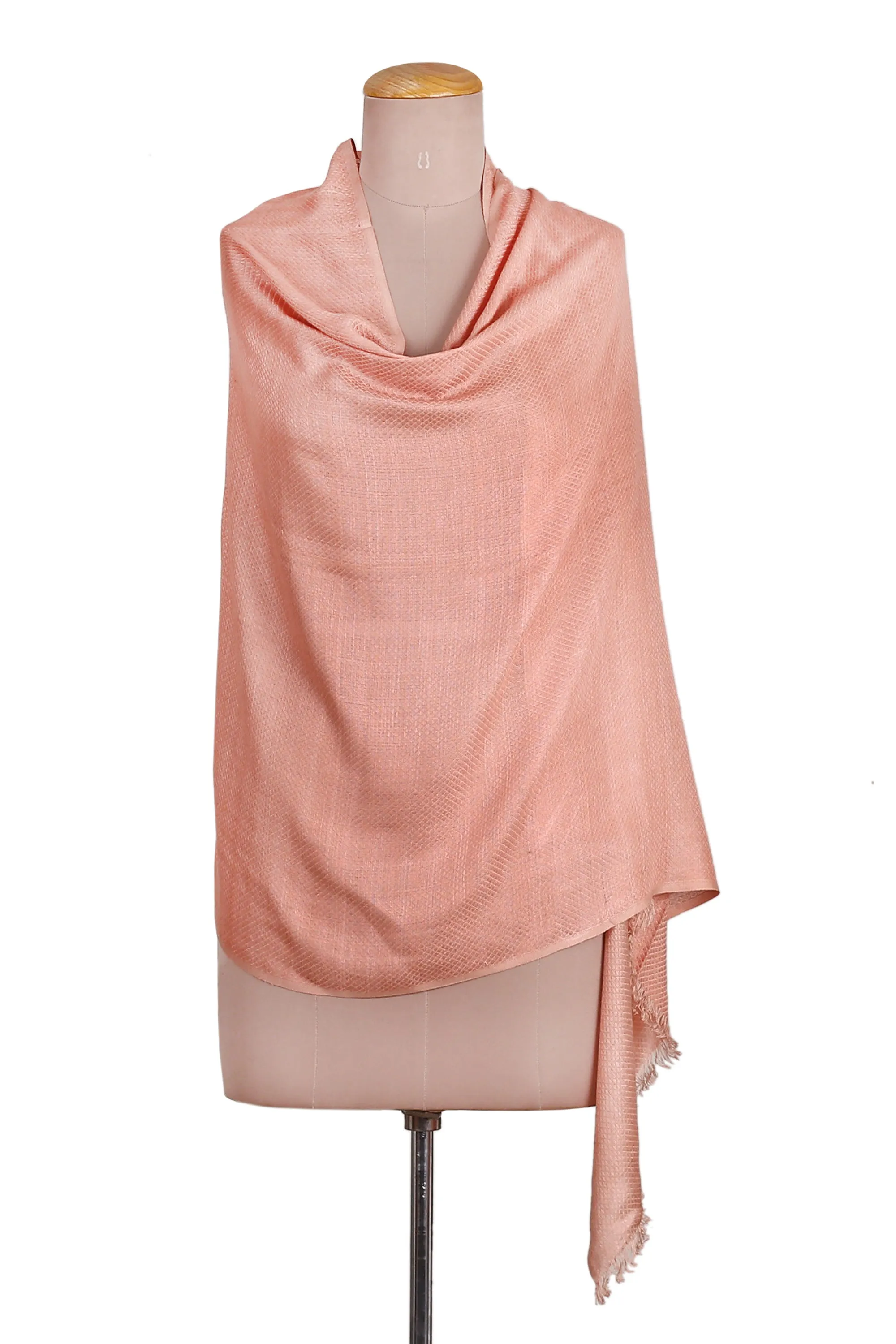 Peach and Blush Patterned Viscose Shawl from India - Glamorous Diamonds | NOVICA