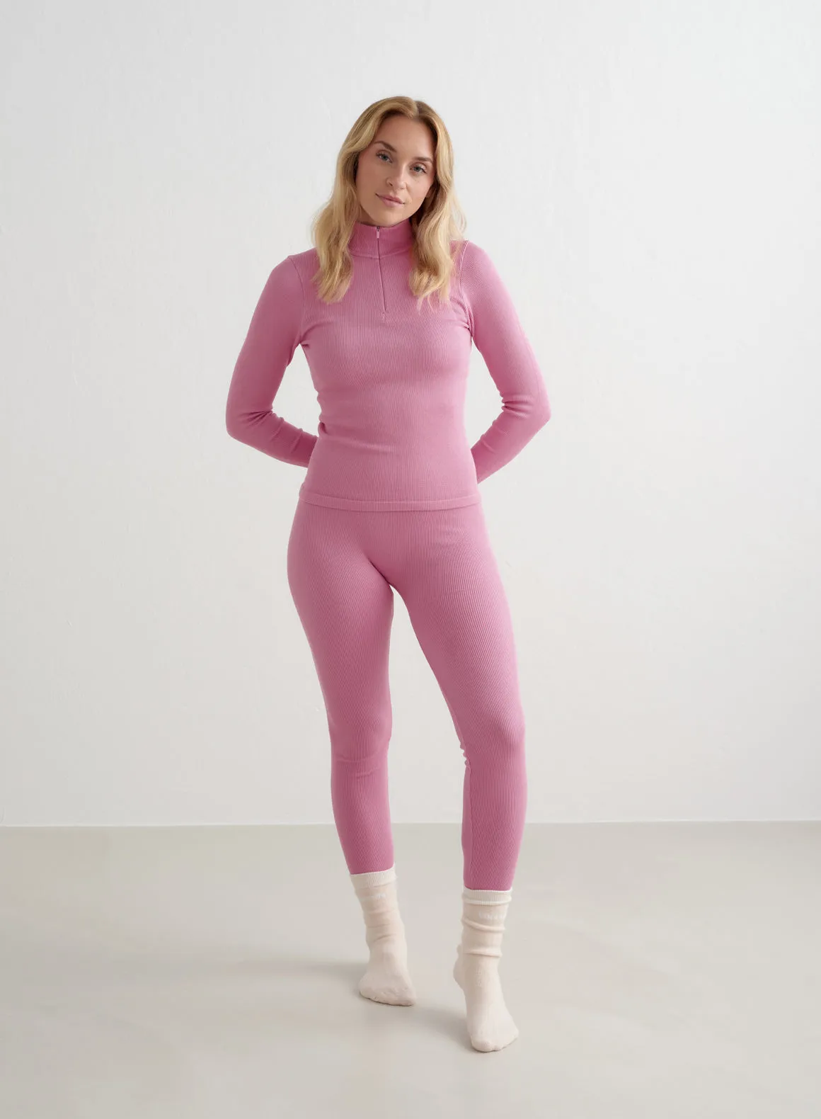 Peony Pink Ribbed Wool Half Zip