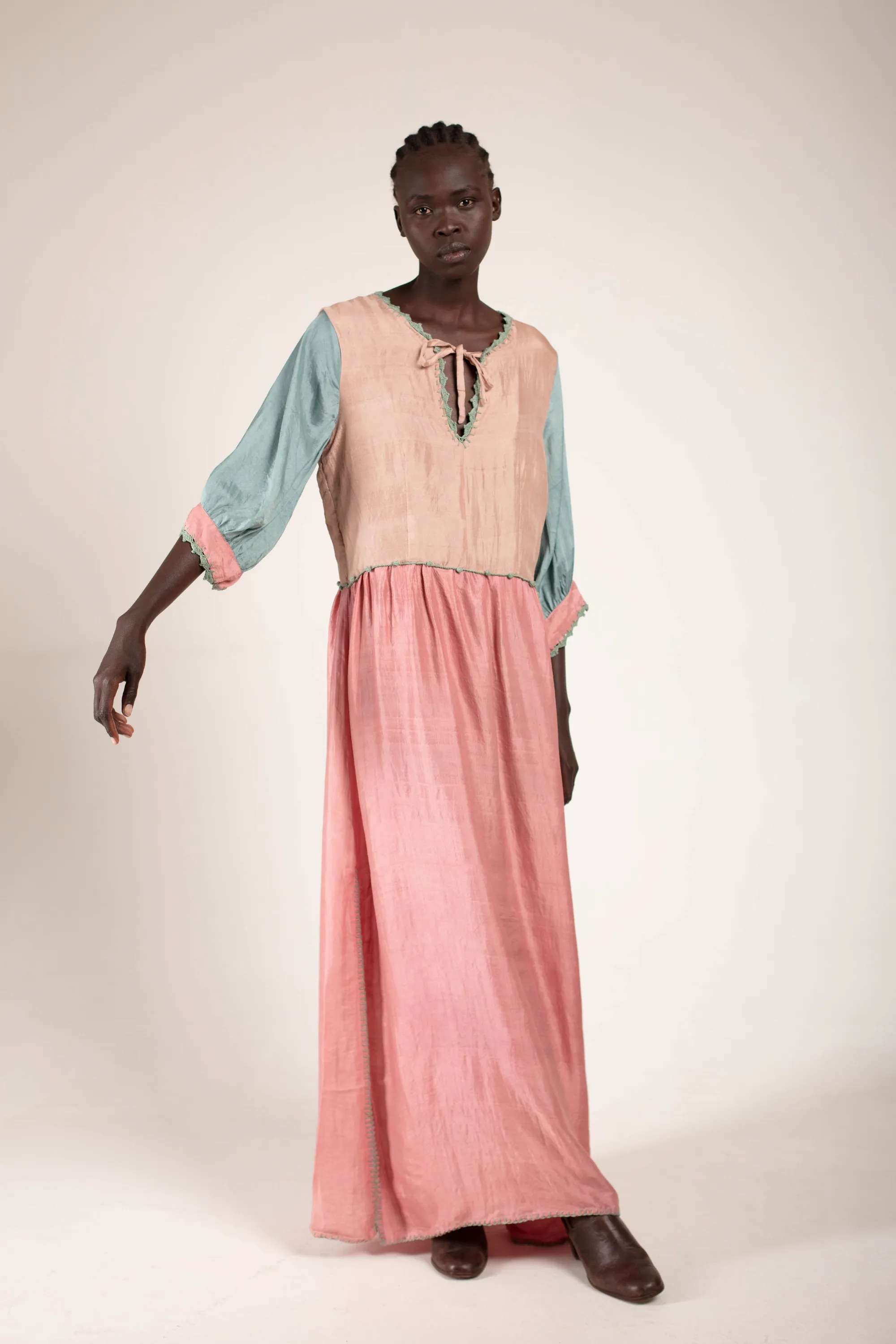 Peppercorn & Pink Silk Maxi dress