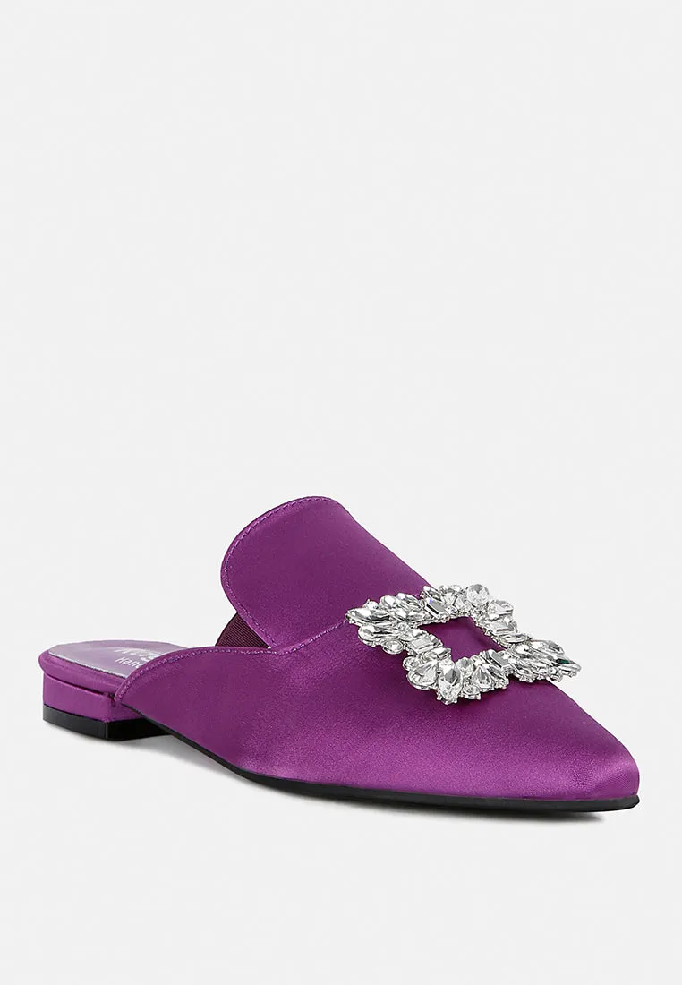 PERRINE Diamante Brooch Slip On Mules in Purple