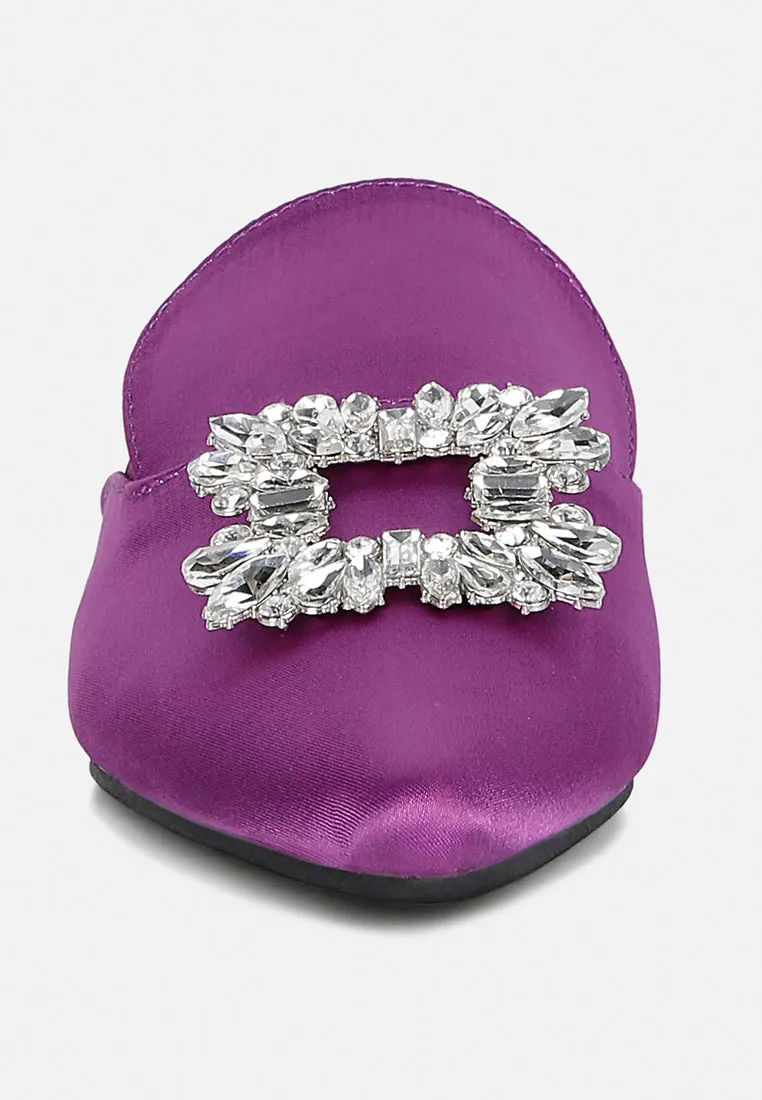 PERRINE Diamante Brooch Slip On Mules in Purple