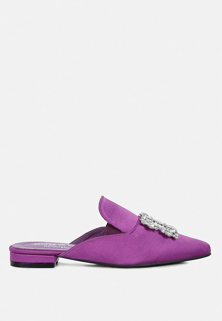 PERRINE Diamante Brooch Slip On Mules in Purple