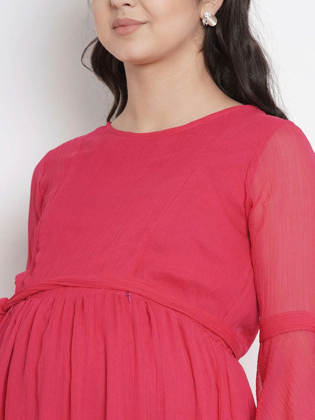 Pink Chiffon Maternity Maxi Dress