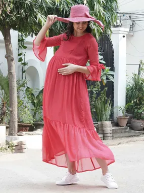 Pink Chiffon Maternity Maxi Dress