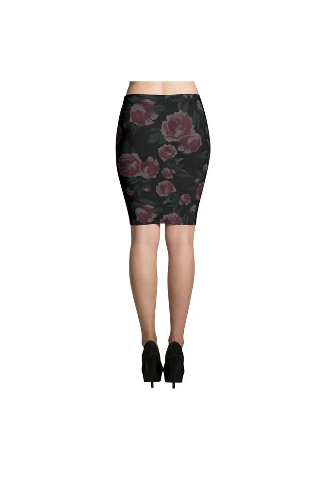 Pink Roses in the Mist Pencil Skirt