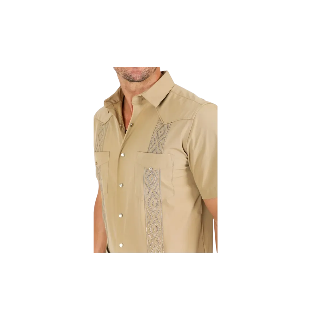 Platini Men's Modern Guayabera Khaki Shirt