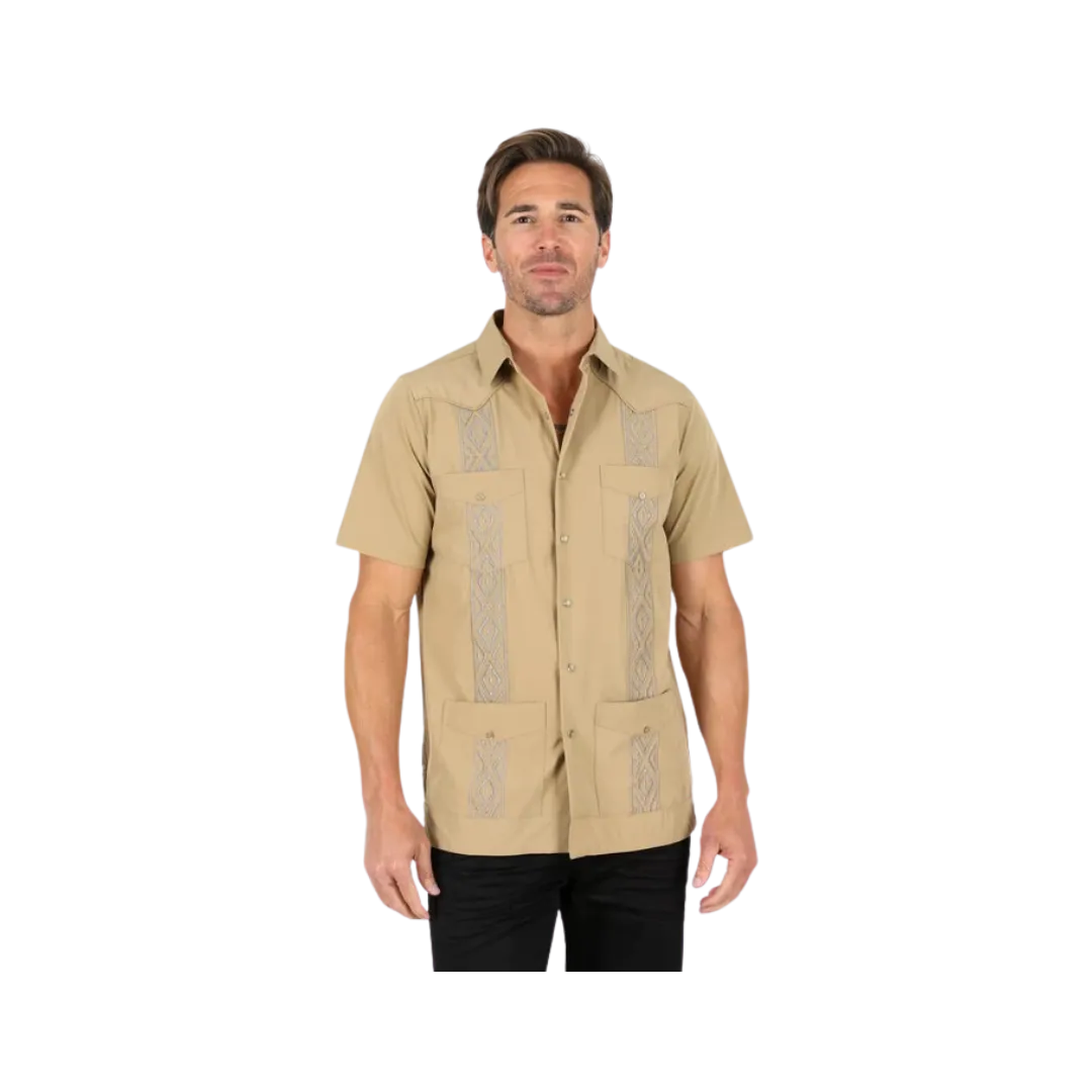 Platini Men's Modern Guayabera Khaki Shirt