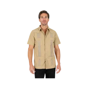 Platini Men's Modern Guayabera Khaki Shirt