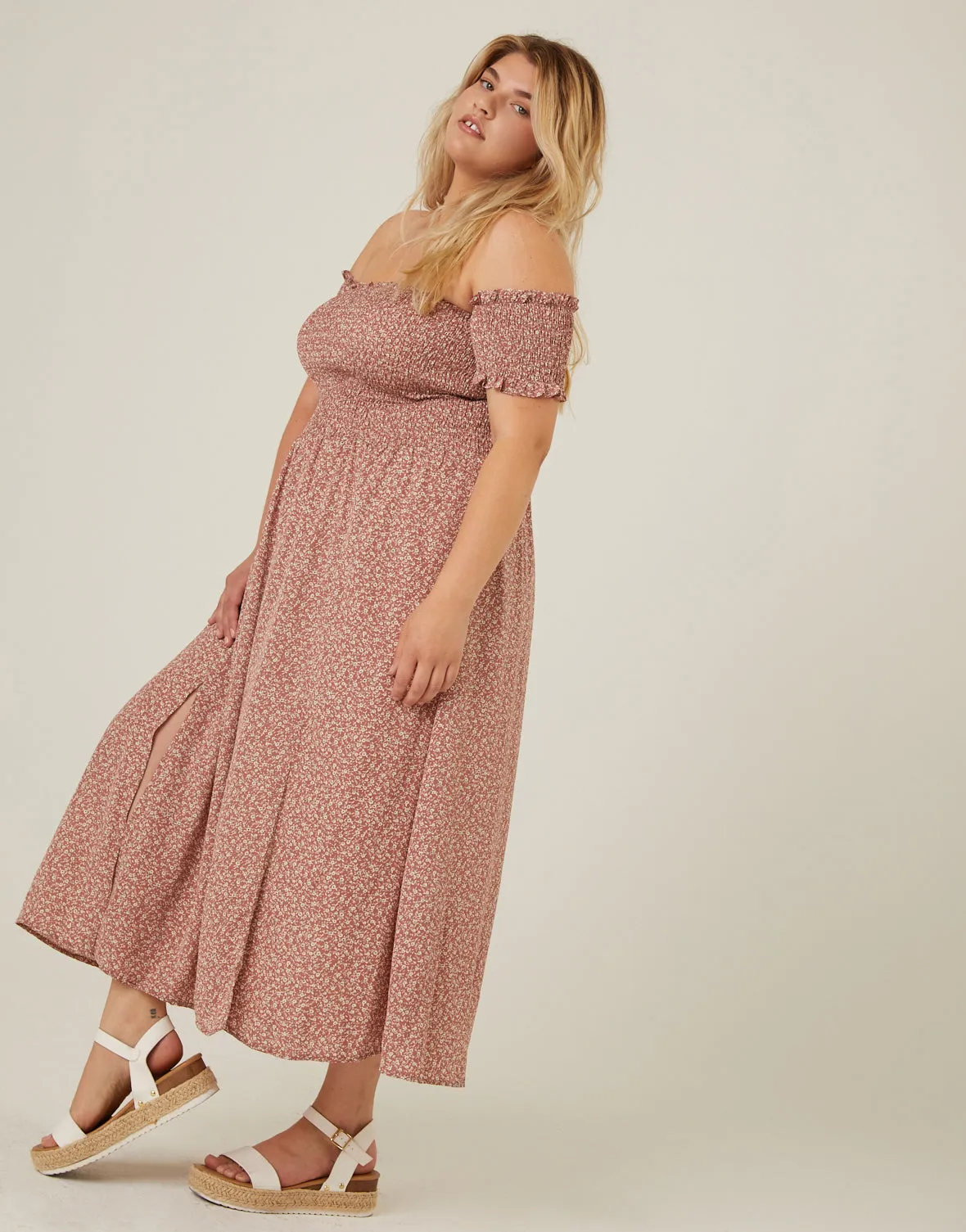 Plus Size Smocked and Flowy Midi Dress