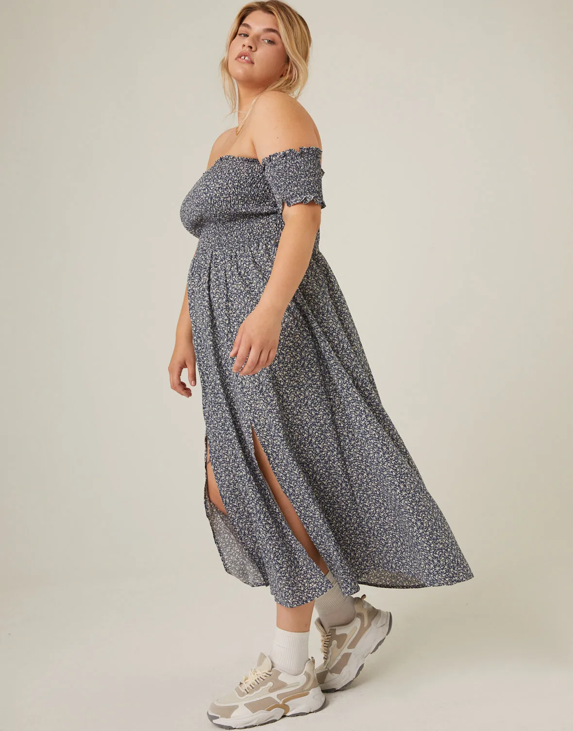 Plus Size Smocked and Flowy Midi Dress