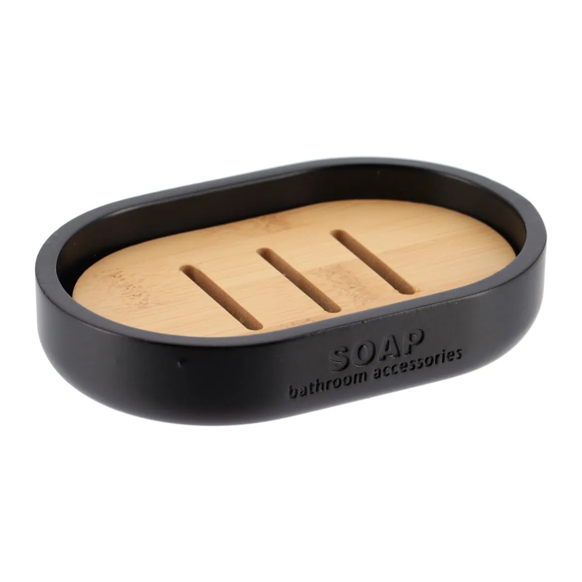 Polyresin Soap Dish - Matt Black/Bamboo