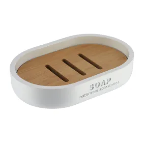 Polyresin Soap Dish - White/Bamboo