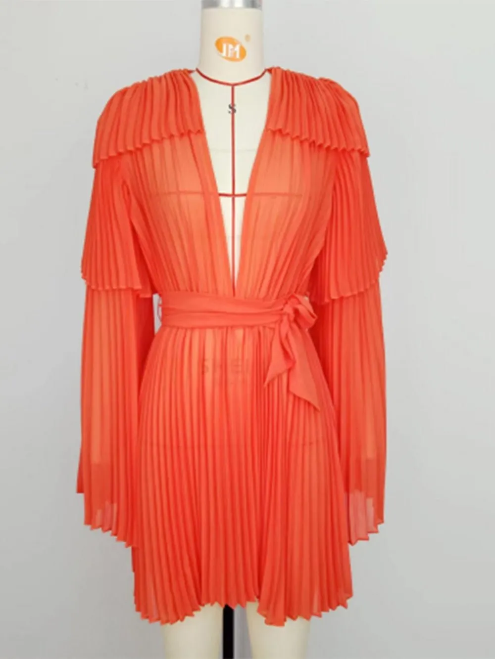 Pre Order:  Bright Orange Pleated Dress