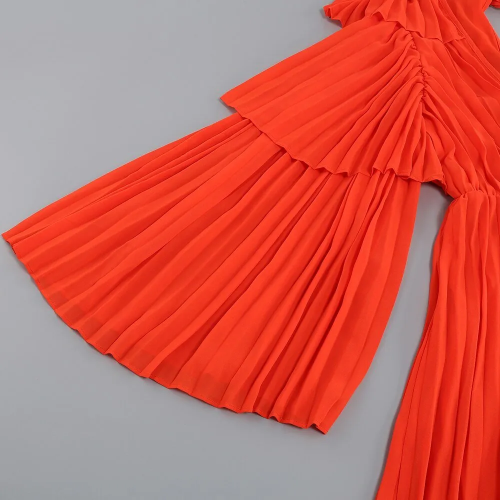 Pre Order:  Bright Orange Pleated Dress