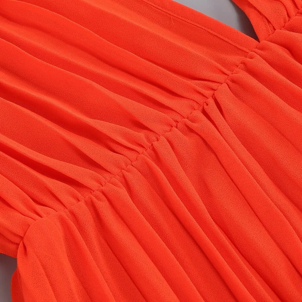 Pre Order:  Bright Orange Pleated Dress