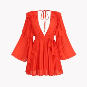 Pre Order:  Bright Orange Pleated Dress