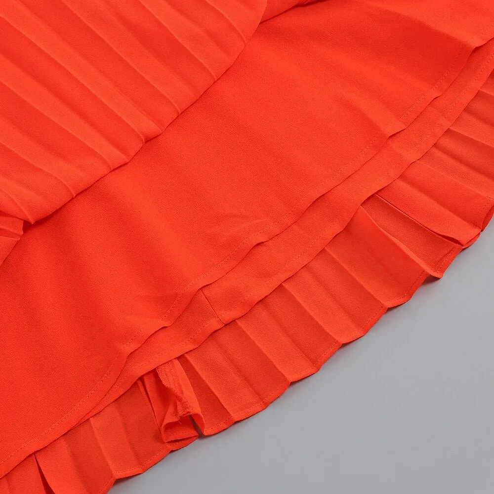 Pre Order:  Bright Orange Pleated Dress