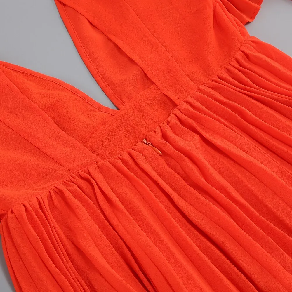 Pre Order:  Bright Orange Pleated Dress