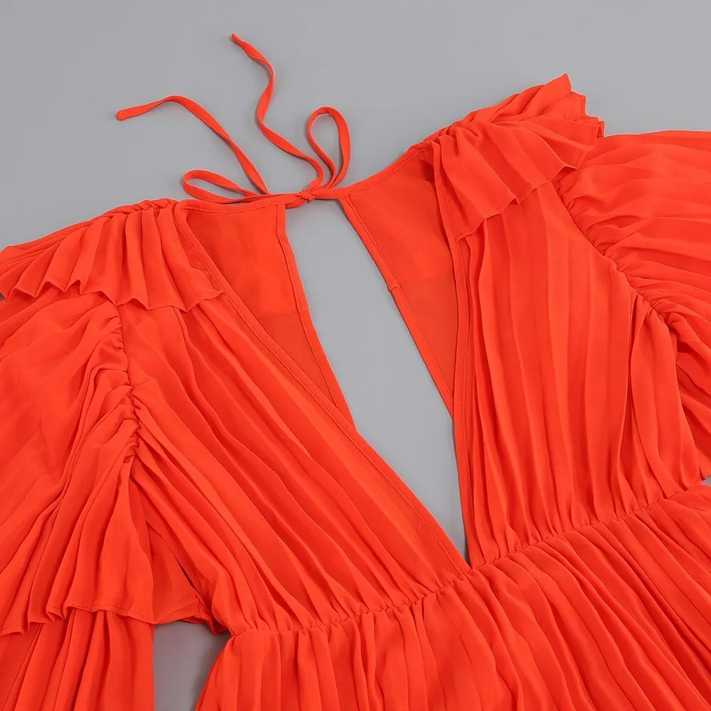 Pre Order:  Bright Orange Pleated Dress