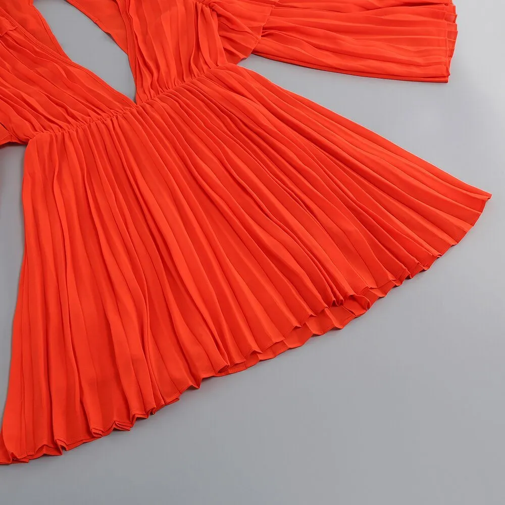 Pre Order:  Bright Orange Pleated Dress