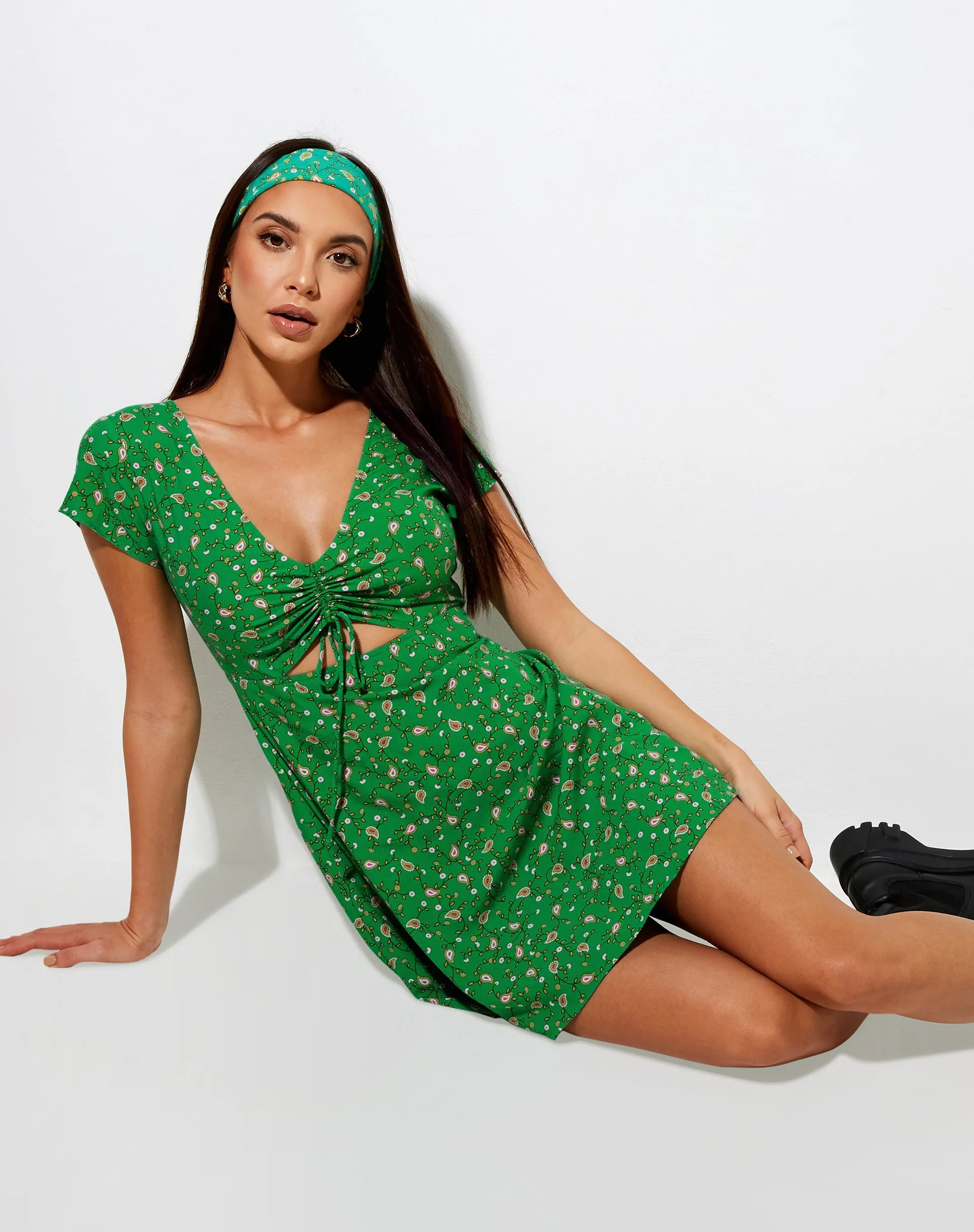 Raela Mini Dress in Paisley Fun Green