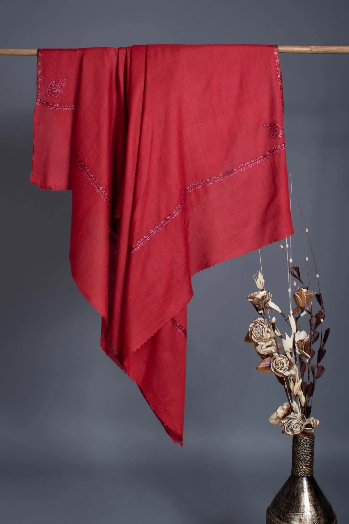 Red Handloomed Authentic Pashmina Shawl - POTOSI