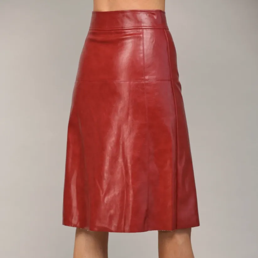 Retro Rebel Front Button Closure Faux Leather Midi Skirt