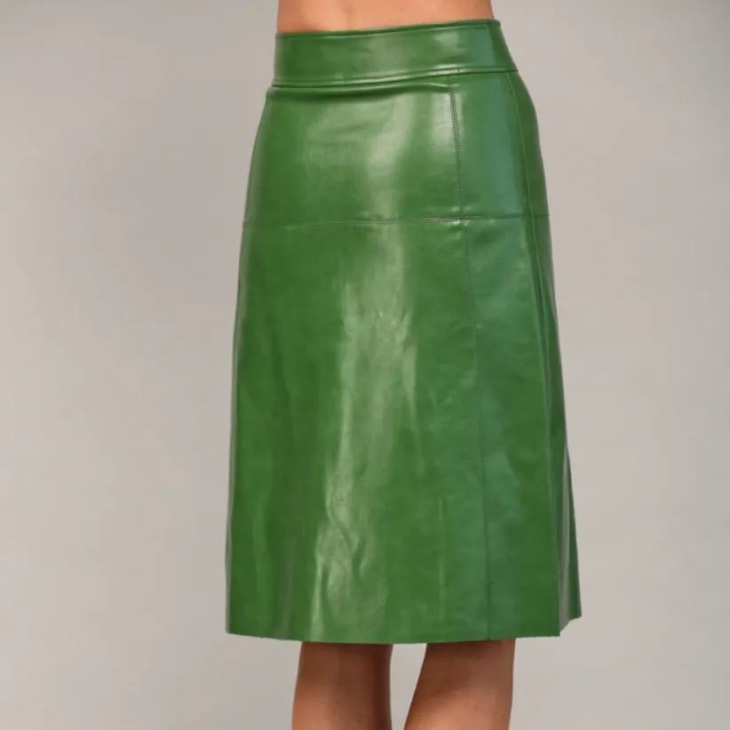 Retro Rebel Front Button Closure Faux Leather Midi Skirt