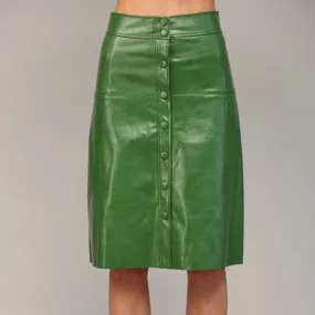 Retro Rebel Front Button Closure Faux Leather Midi Skirt