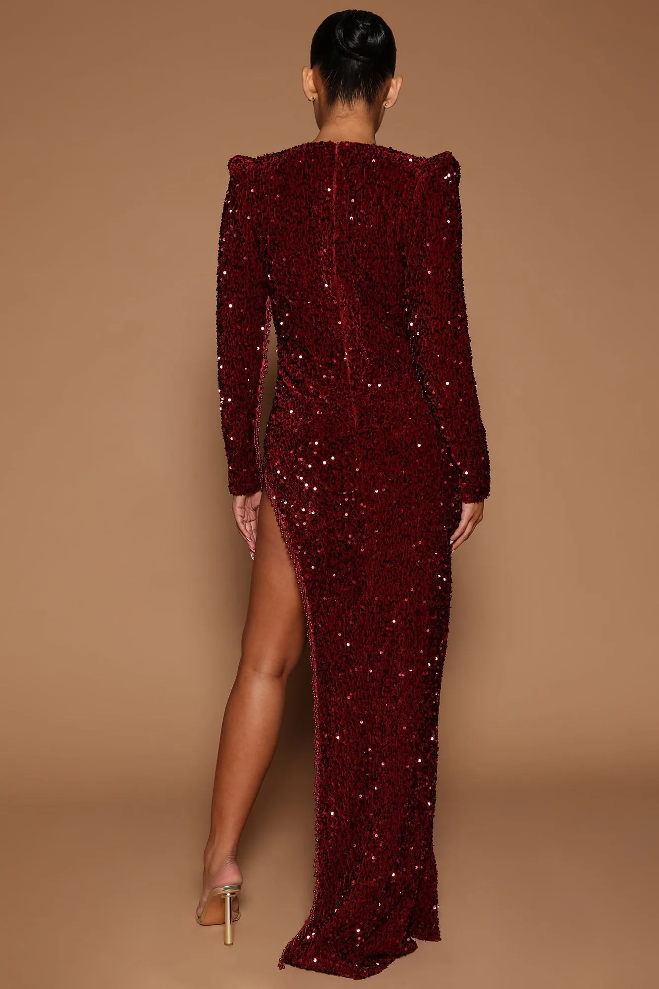 Rihanna Sequin Maxi Dress - Burgundy