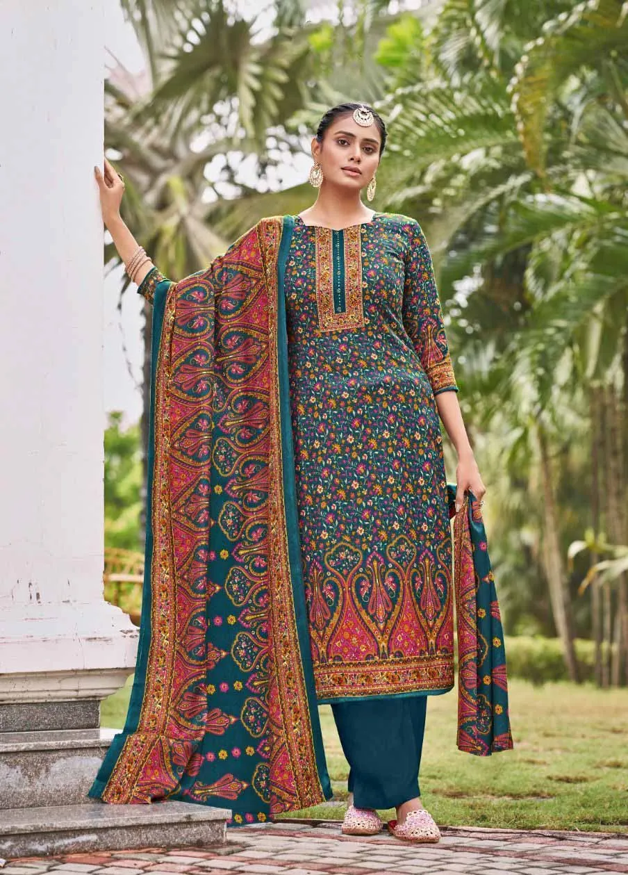 Roli Moli Pashmina Jacquard Emerald green Winter Suits Collection