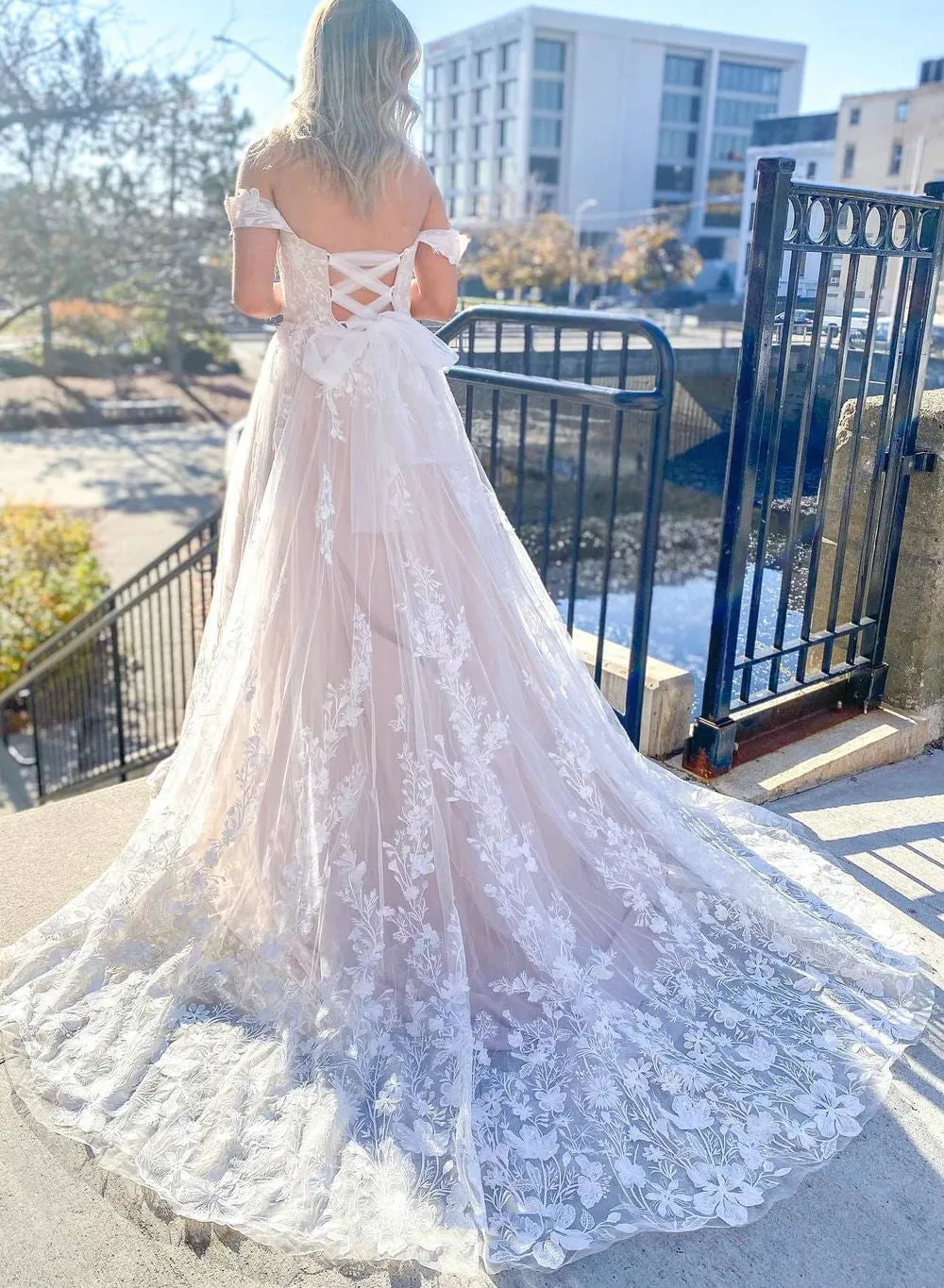 Romantic Flowy Boho Lace Wedding Dress