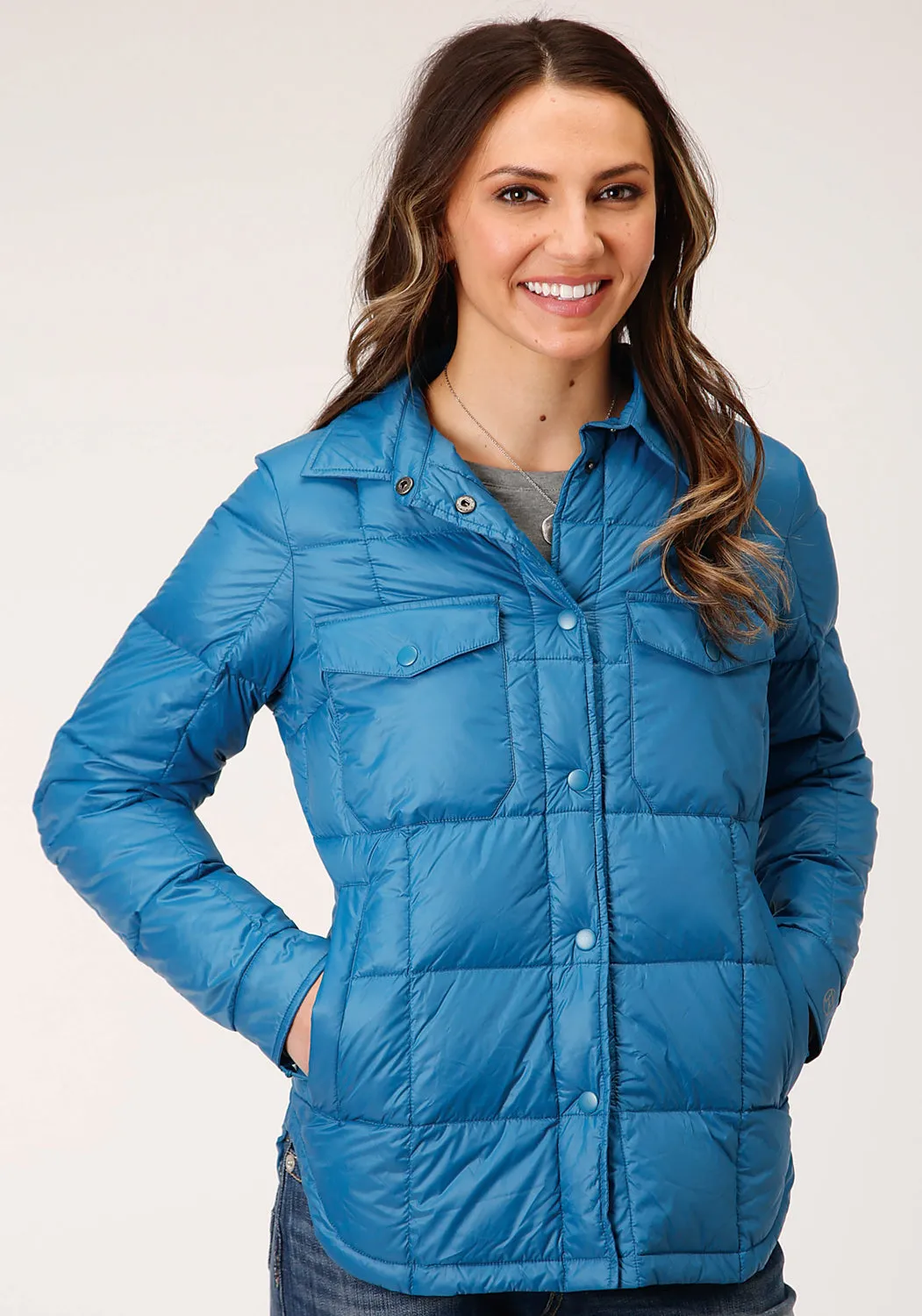 Roper Womens Teal Blue Nylon Parachute Down Fill Jacket