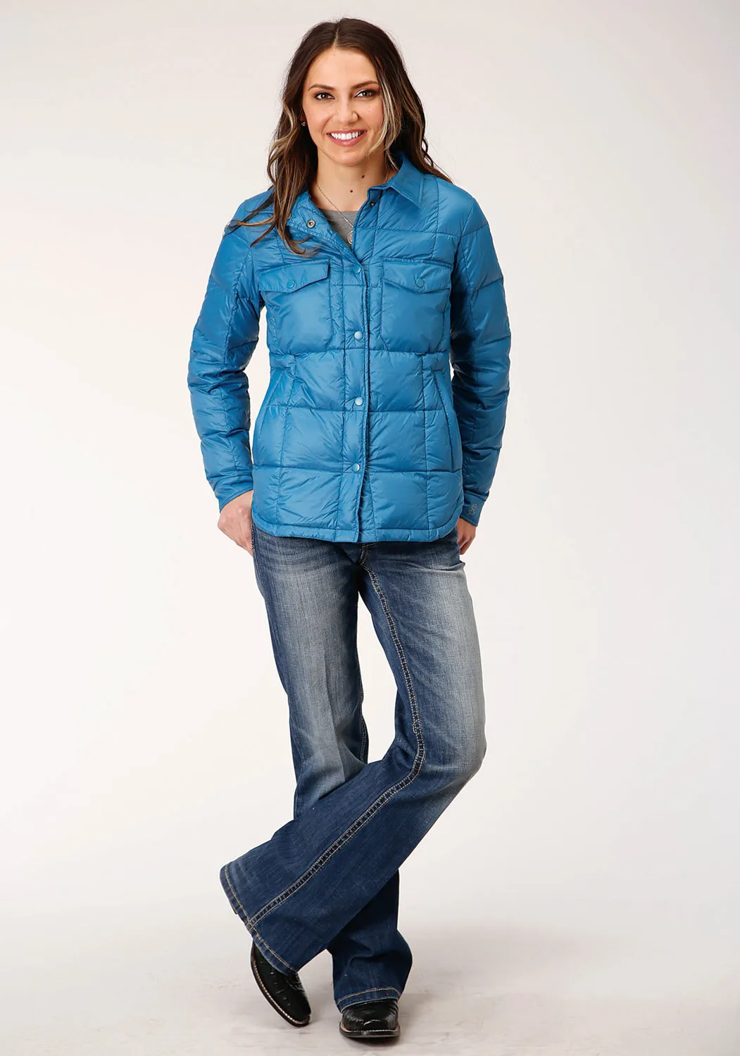 Roper Womens Teal Blue Nylon Parachute Down Fill Jacket