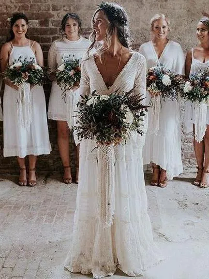 Rustic Boho Summer Wedding Dress with Sleeves