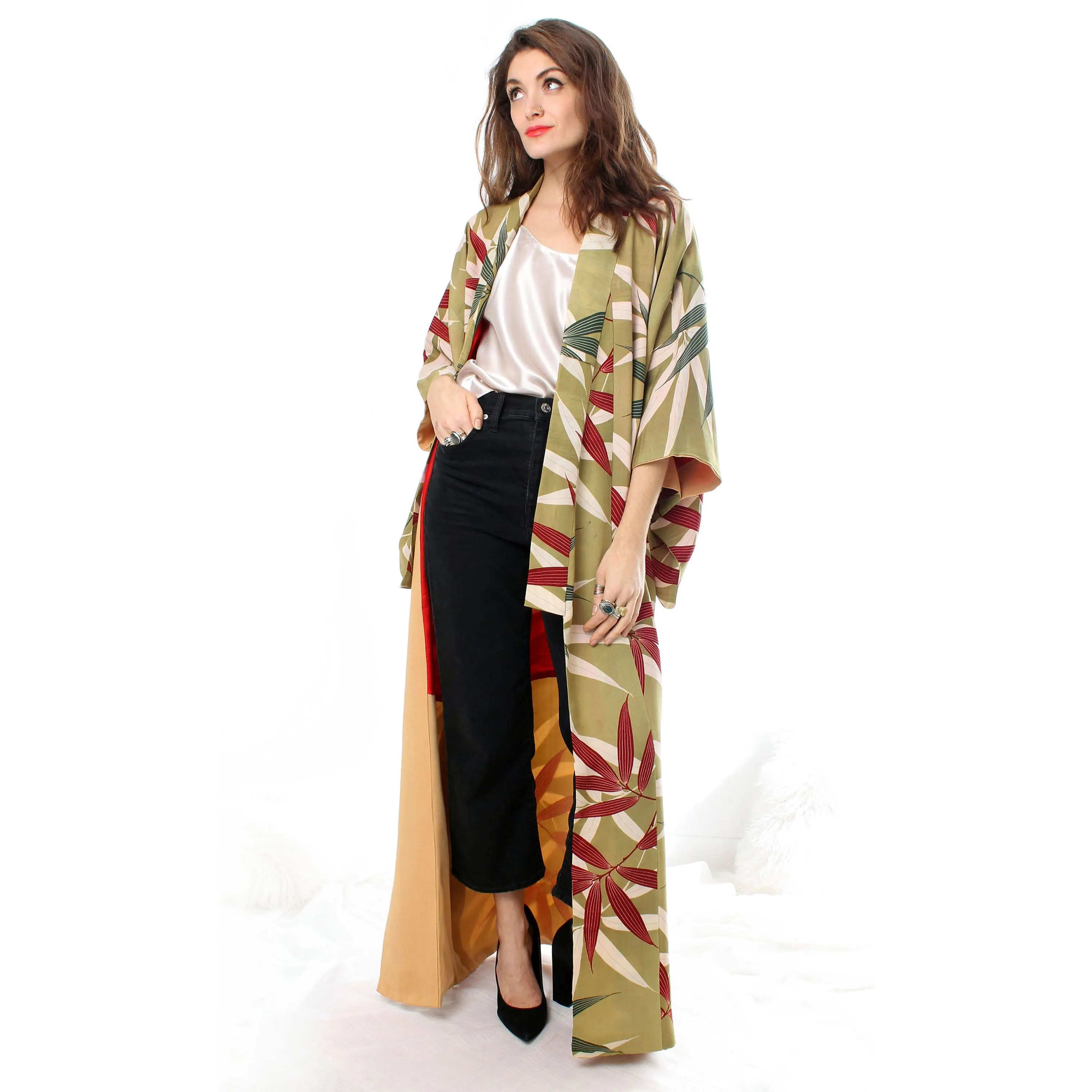 Sage Green Bamboo Leaves Kimono