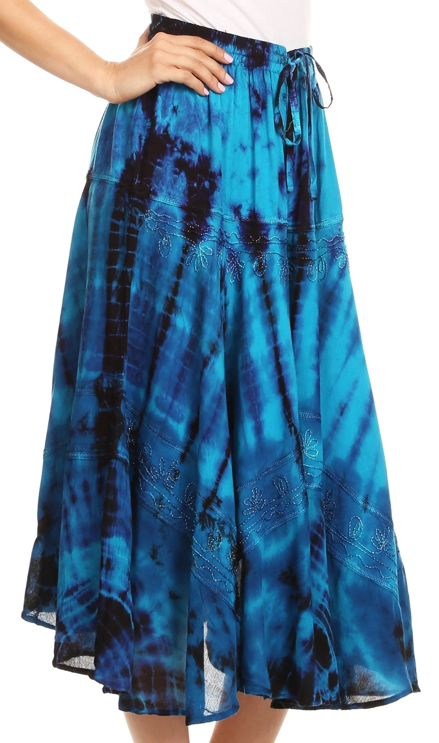 Sakkas Justina Womens Dance Midi Full Circle Tie-dye Skirt with Elastic Waist