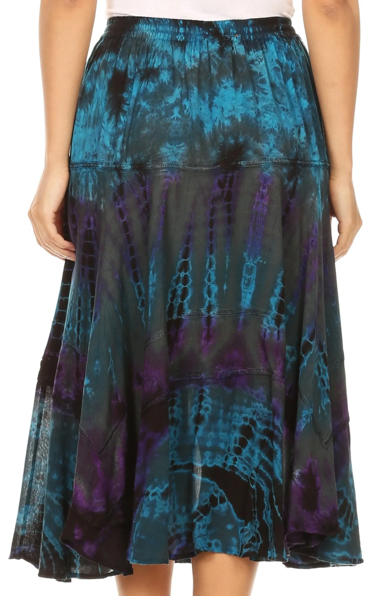 Sakkas Justina Womens Dance Midi Full Circle Tie-dye Skirt with Elastic Waist