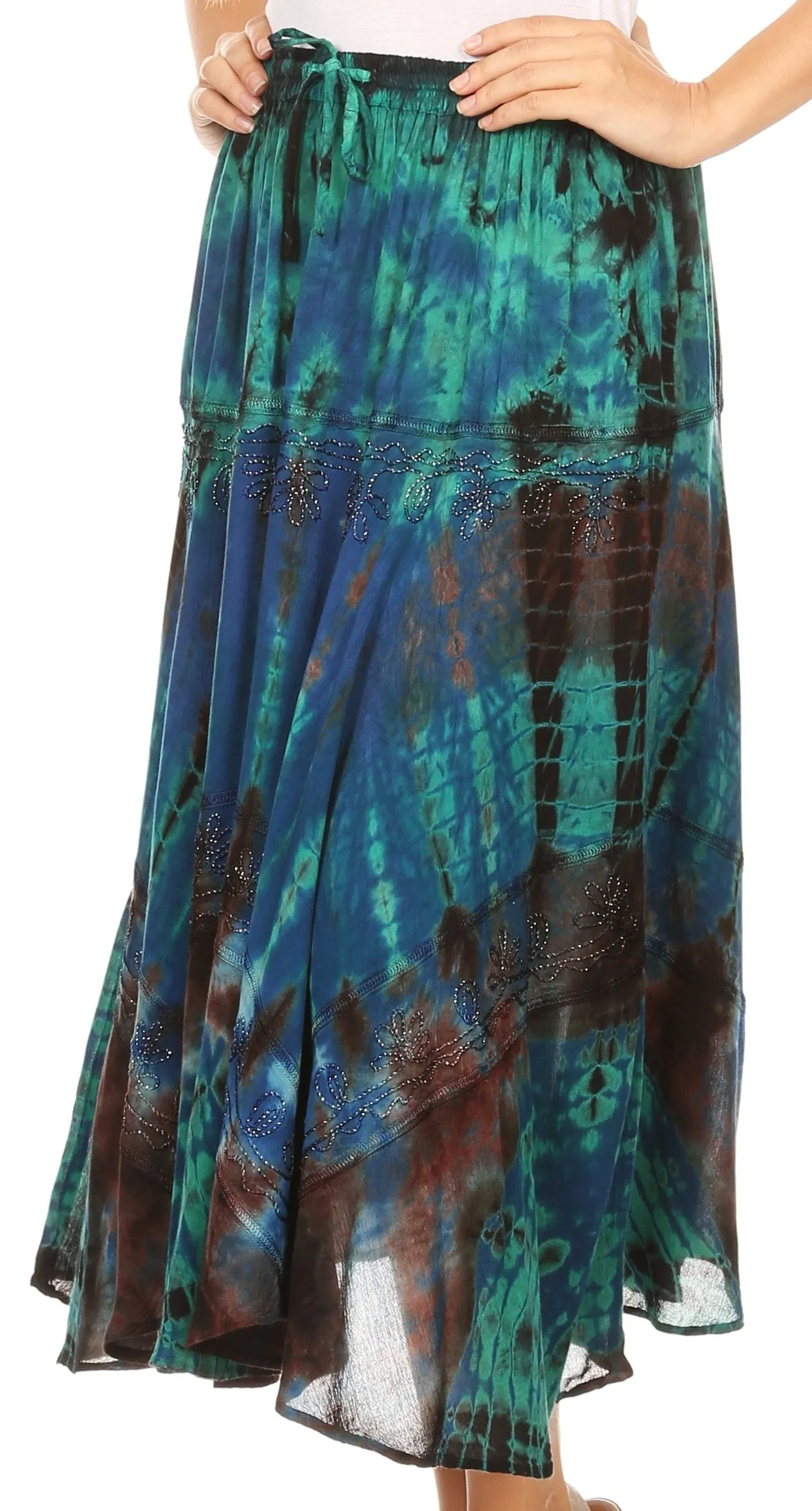 Sakkas Justina Womens Dance Midi Full Circle Tie-dye Skirt with Elastic Waist