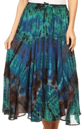 Sakkas Justina Womens Dance Midi Full Circle Tie-dye Skirt with Elastic Waist