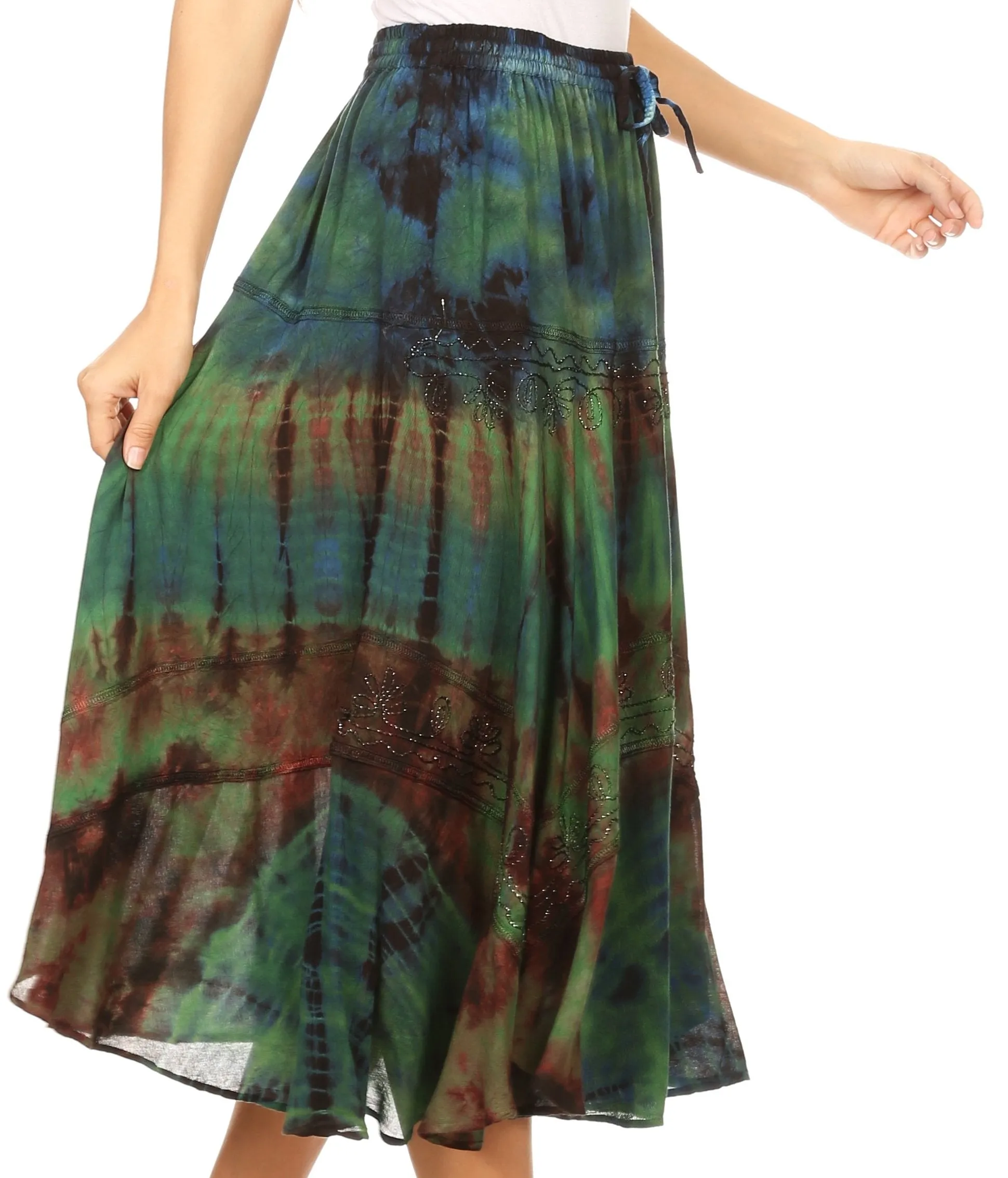 Sakkas Justina Womens Dance Midi Full Circle Tie-dye Skirt with Elastic Waist