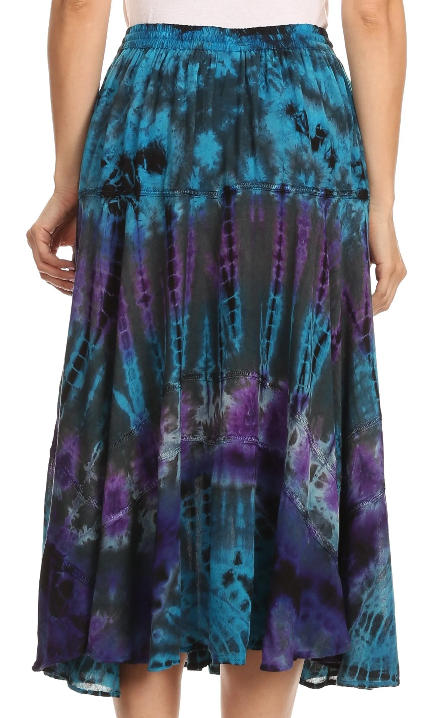 Sakkas Justina Womens Dance Midi Full Circle Tie-dye Skirt with Elastic Waist