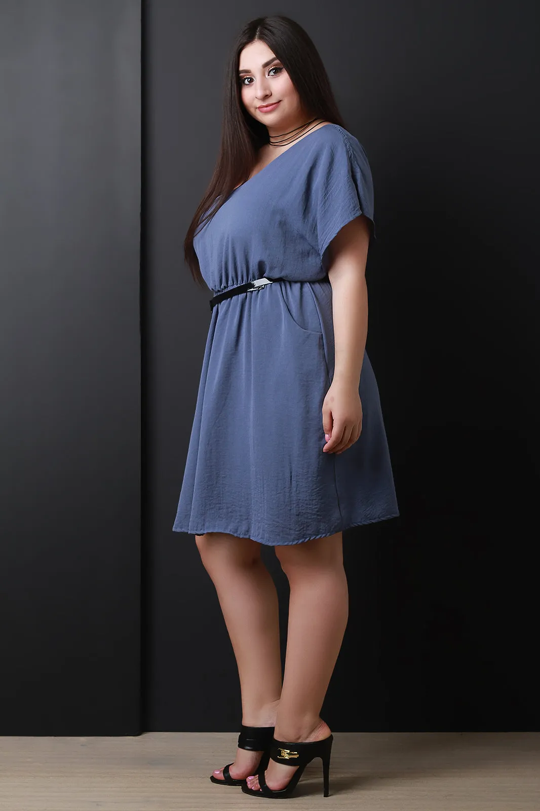 Satin Pocketed Flowy Midi Dress