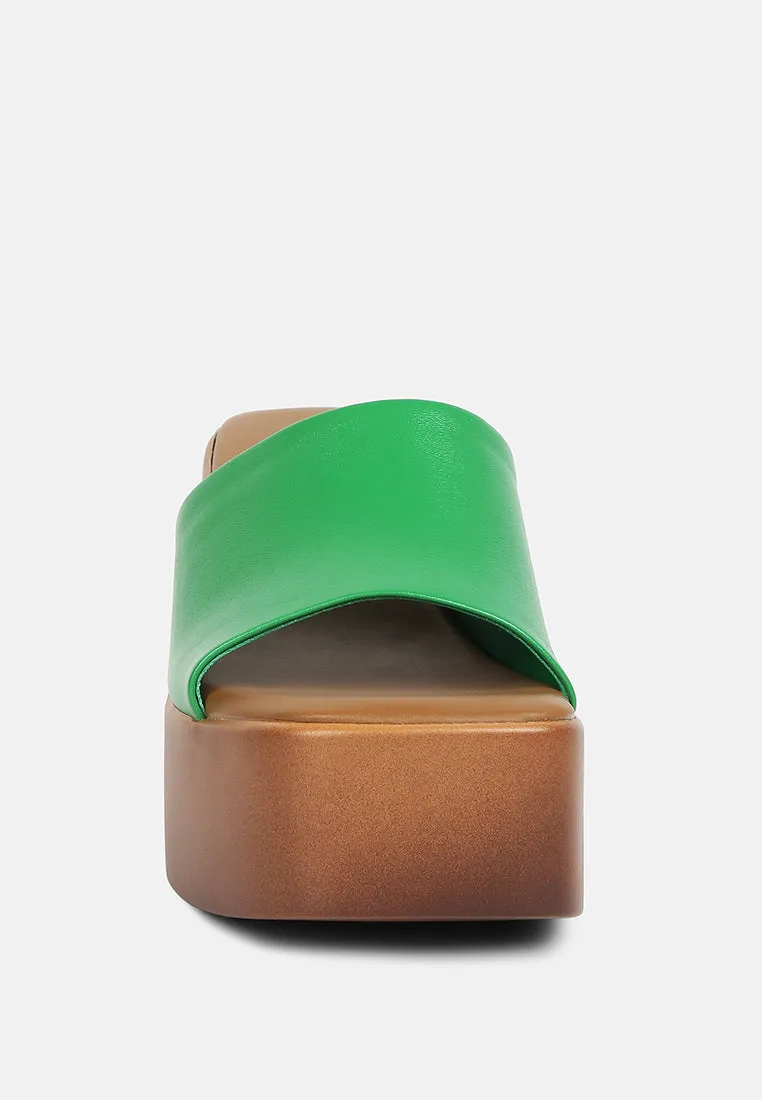 SCANDAL Slip on Block Heel Sandals in Green