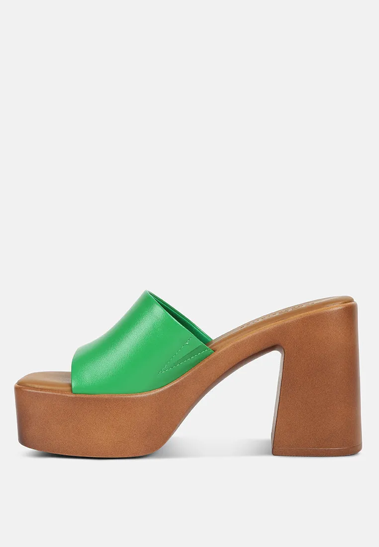 SCANDAL Slip on Block Heel Sandals in Green