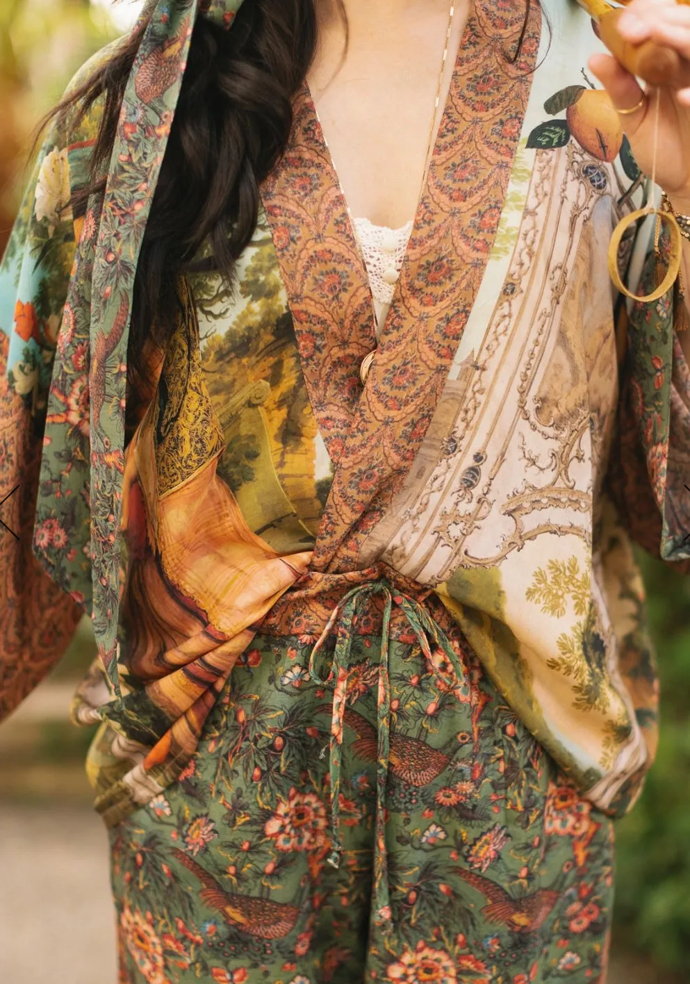 Secret Garden Cropped Bamboo Kimono Jacket with Swan by Market Of Stars