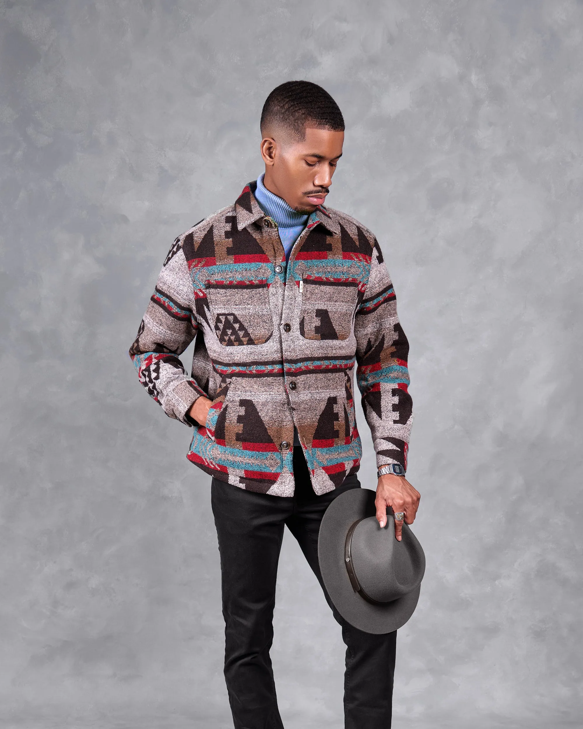 SG Quilted Aztec Shirt Jacket - Brown   Teal