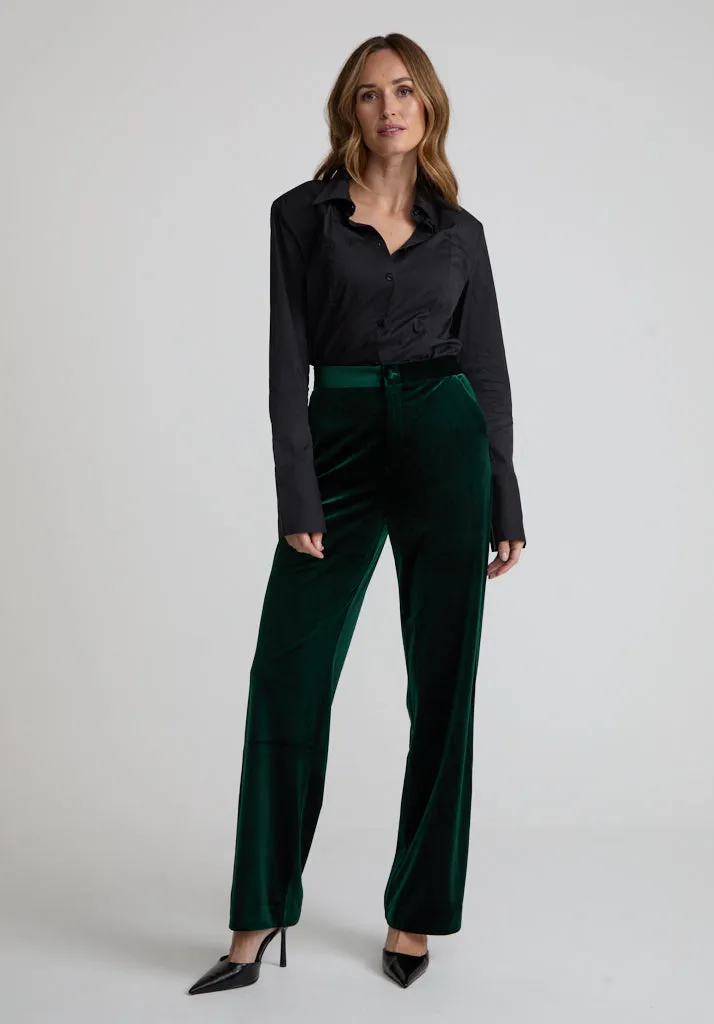 Sienna Straight Leg Velvet Trouser In Green