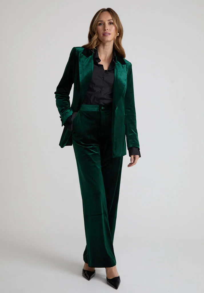 Sienna Straight Leg Velvet Trouser In Green